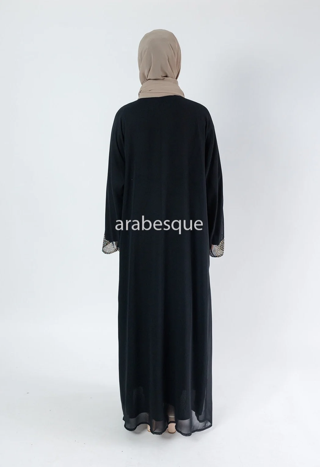 Black Luxury Abaya Set – Gold Diamante Detailing with Belt, Slip and Chiffon Overlay - Image 9
