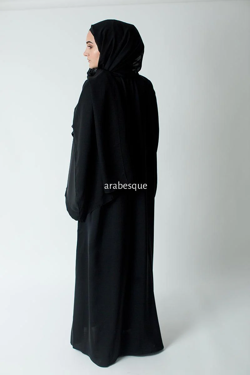 Premium Black Closed Abaya – Line Border Design with Pocket and Matching Scarf - Image 7