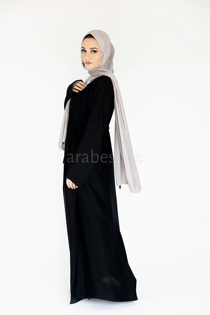 Black Plain Nidha Draw String Closed Abaya - Image 3