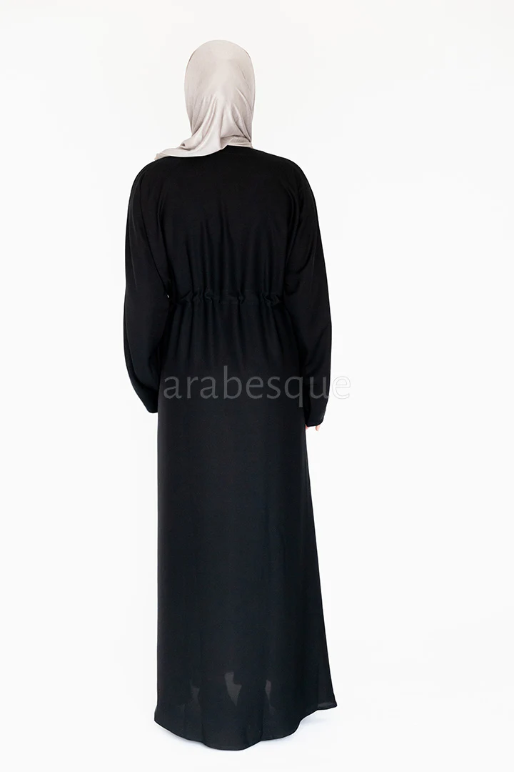 Black Plain Nidha Draw String Closed Abaya - Image 5