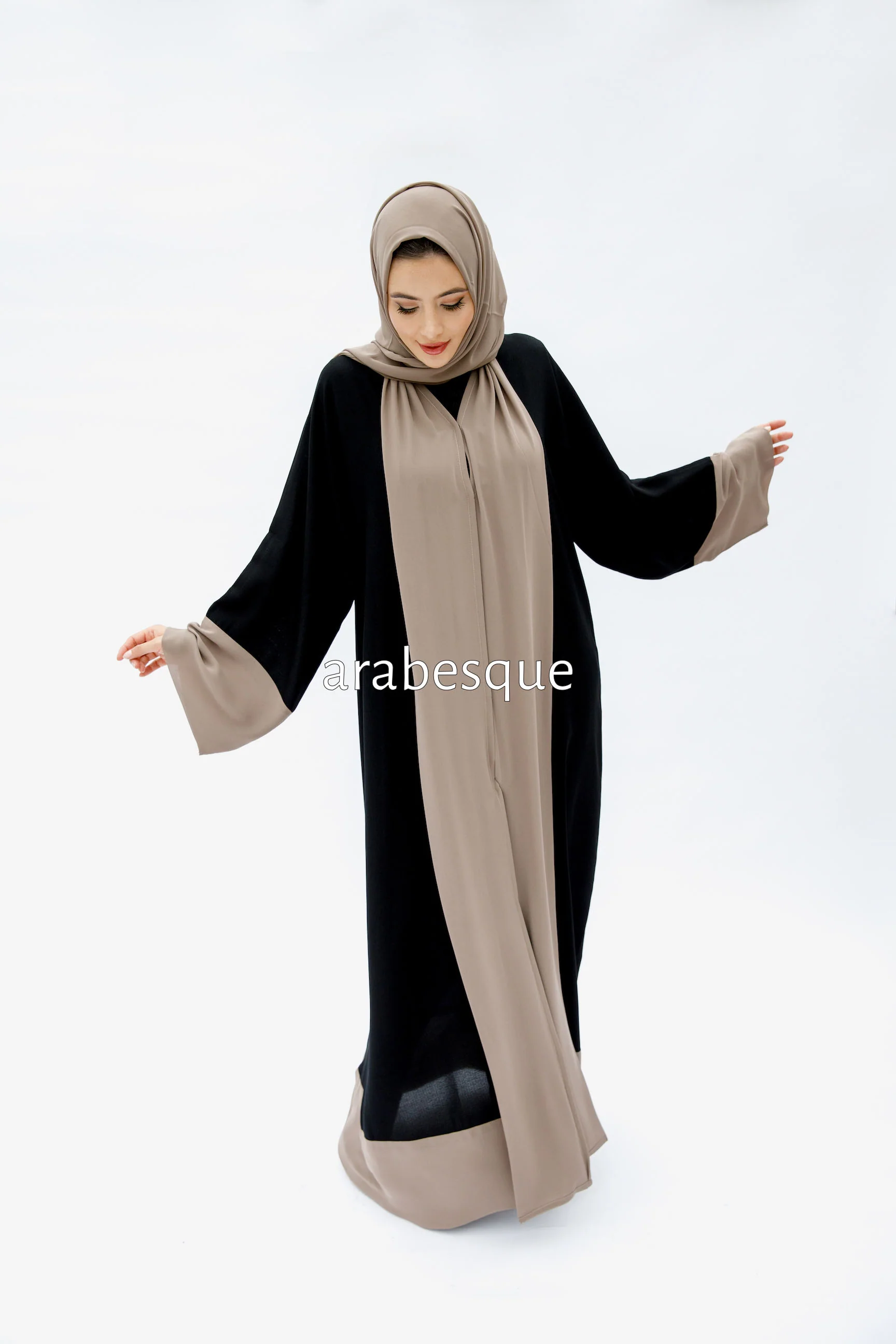 Black Open Abaya – Luxe Piping Plain Design with Chiffon Trim - Image 4