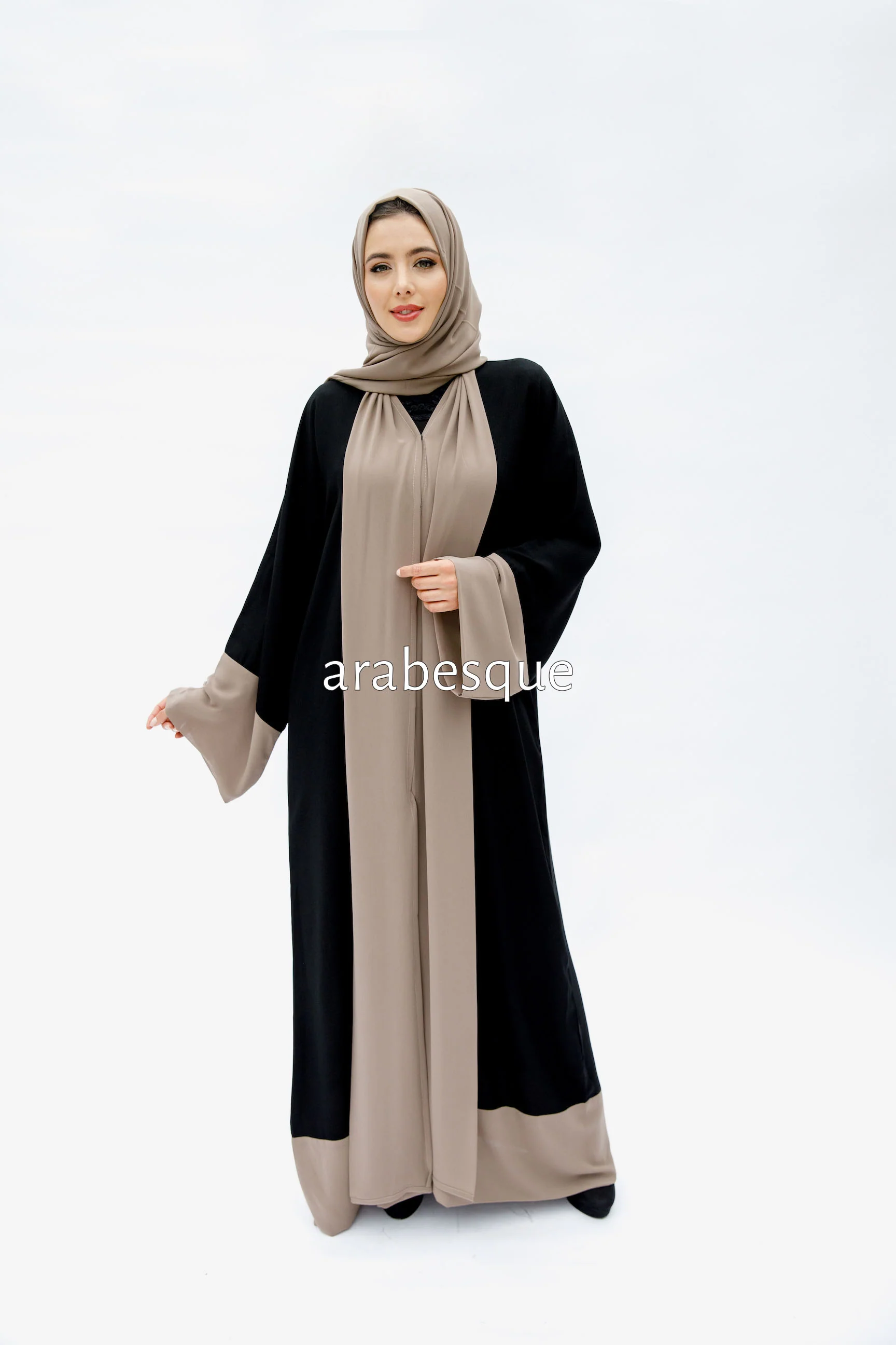 Black Open Abaya – Luxe Piping Plain Design with Chiffon Trim - Image 5