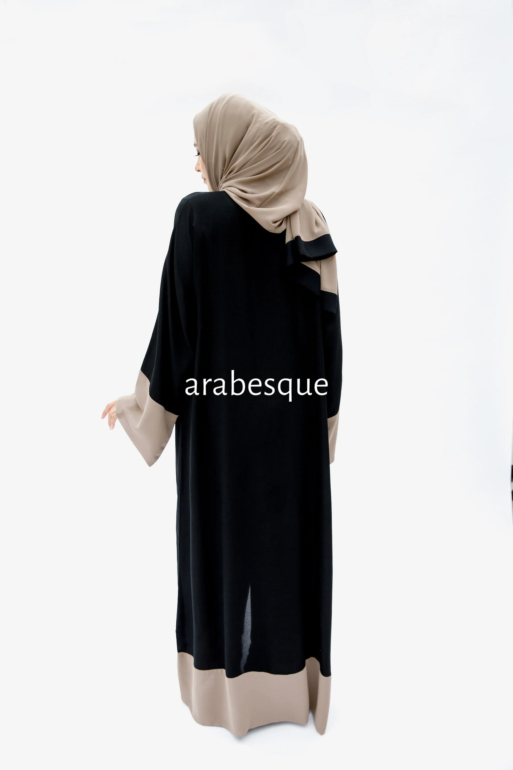 Black Open Abaya – Luxe Piping Plain Design with Chiffon Trim - Image 6