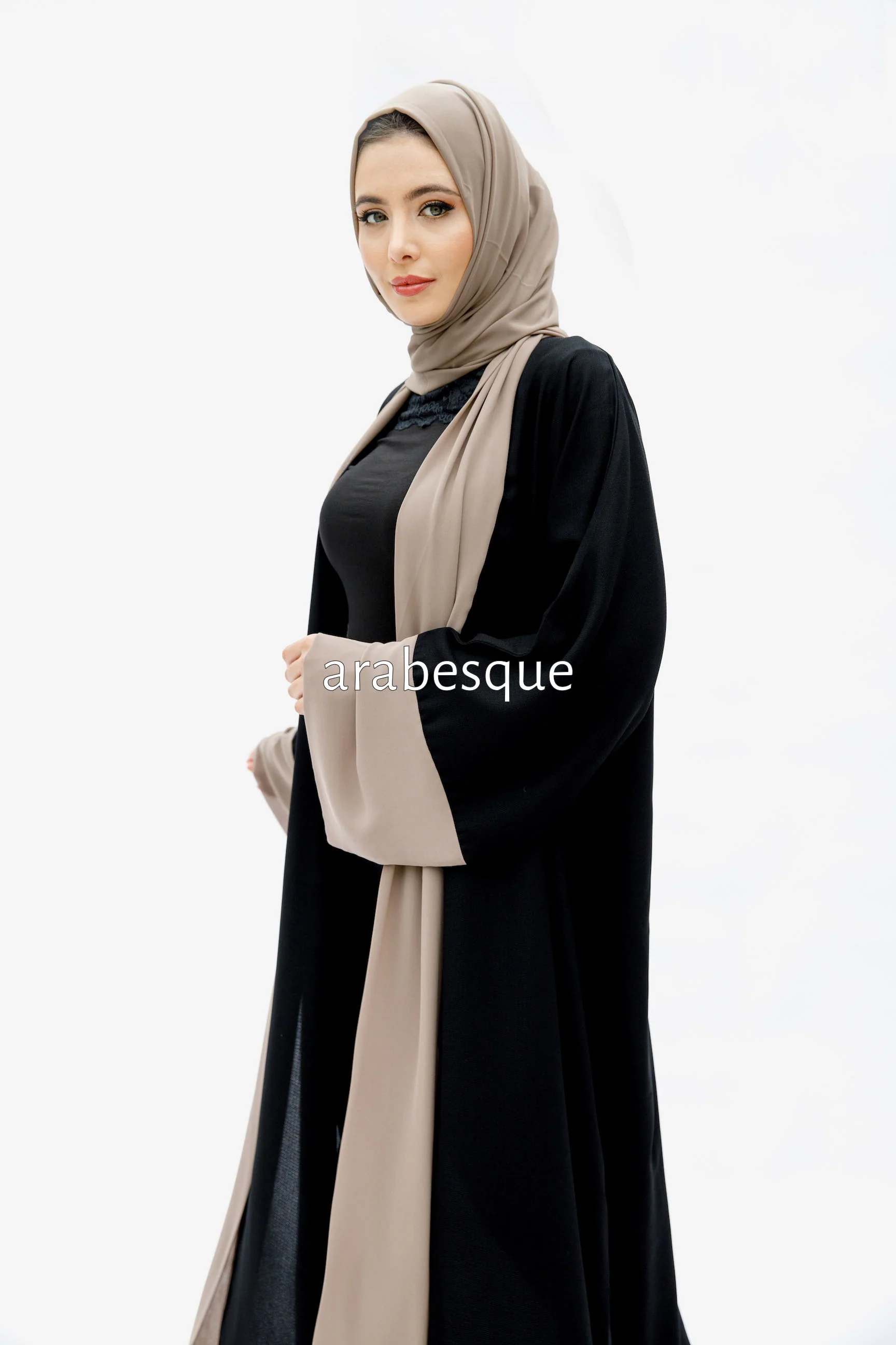 Black Open Abaya – Luxe Piping Plain Design with Chiffon Trim - Image 7