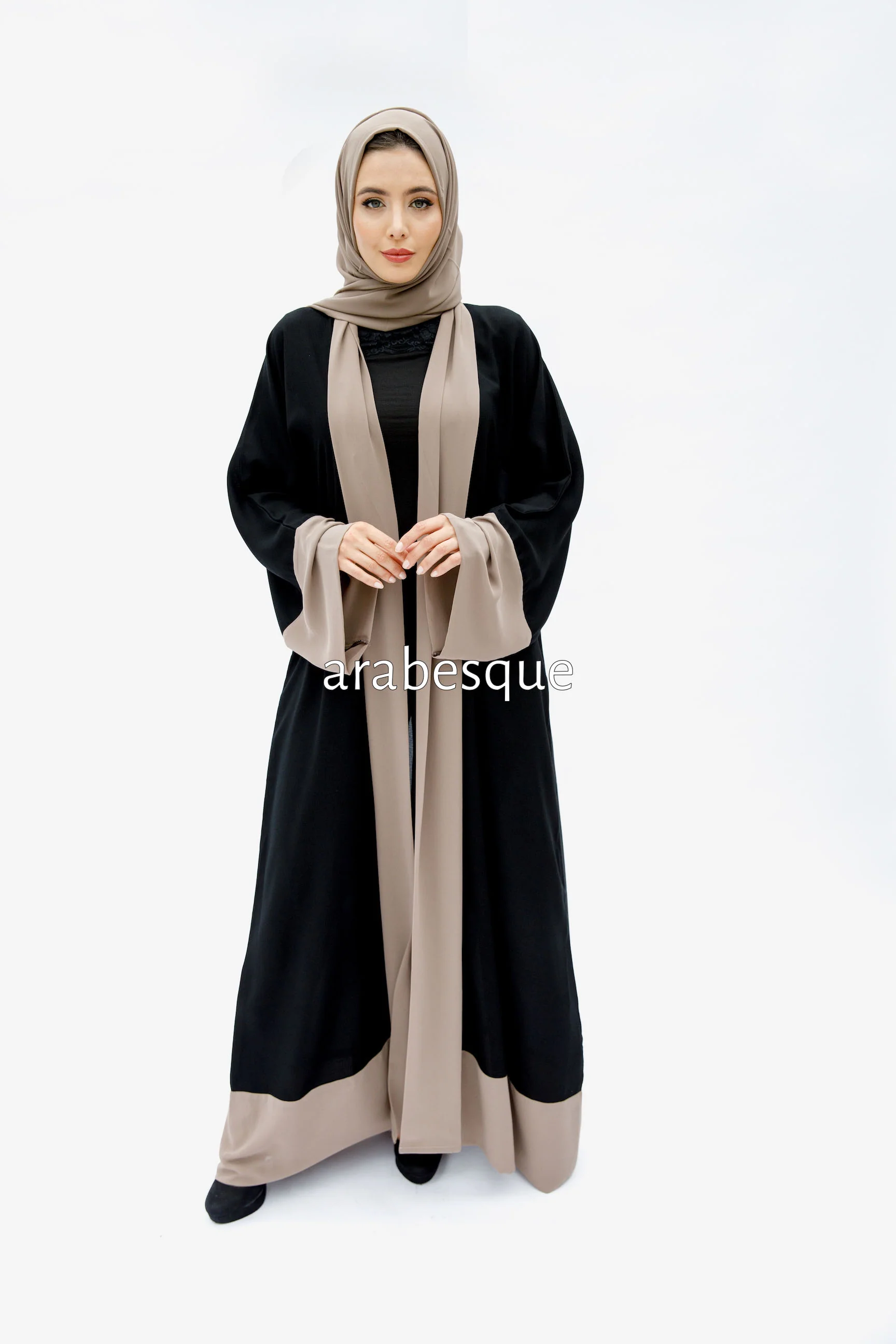 Black Open Abaya – Luxe Piping Plain Design with Chiffon Trim - Image 8