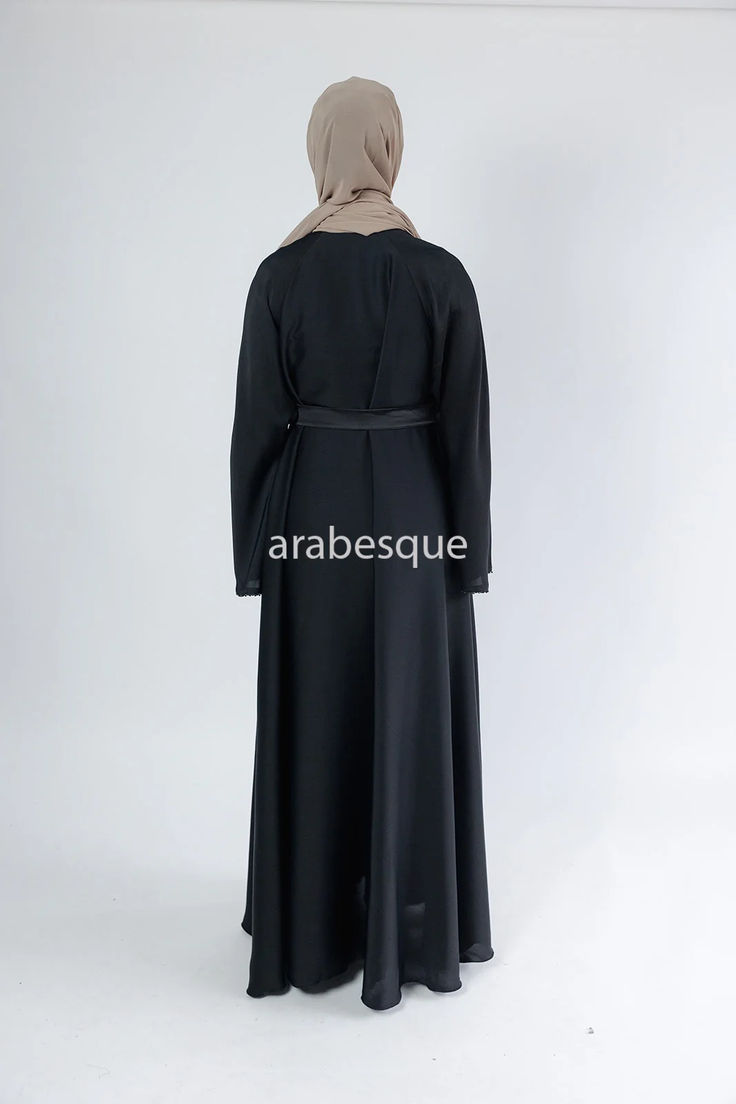 Black Open Abaya – Umbrella Cut Design with Threaded Beadwork Detailing - Image 8