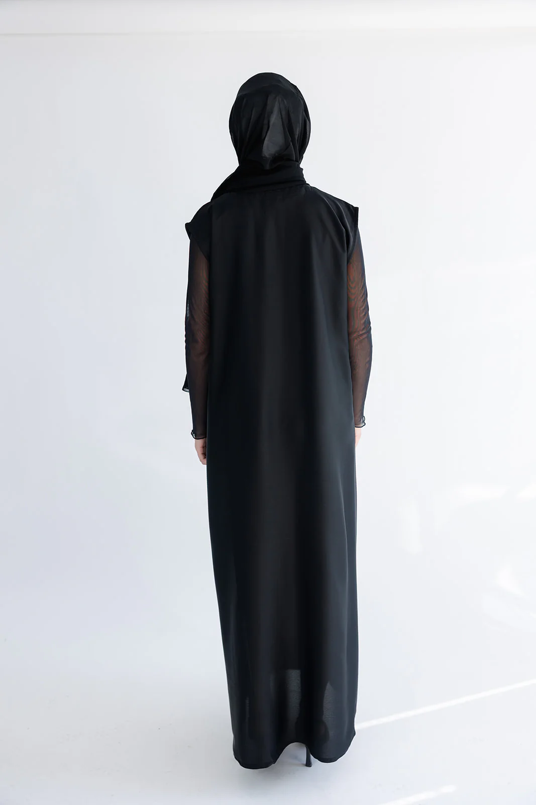 Black Ripple Satin Polyester Sleeveless Slip Dress - Image 4