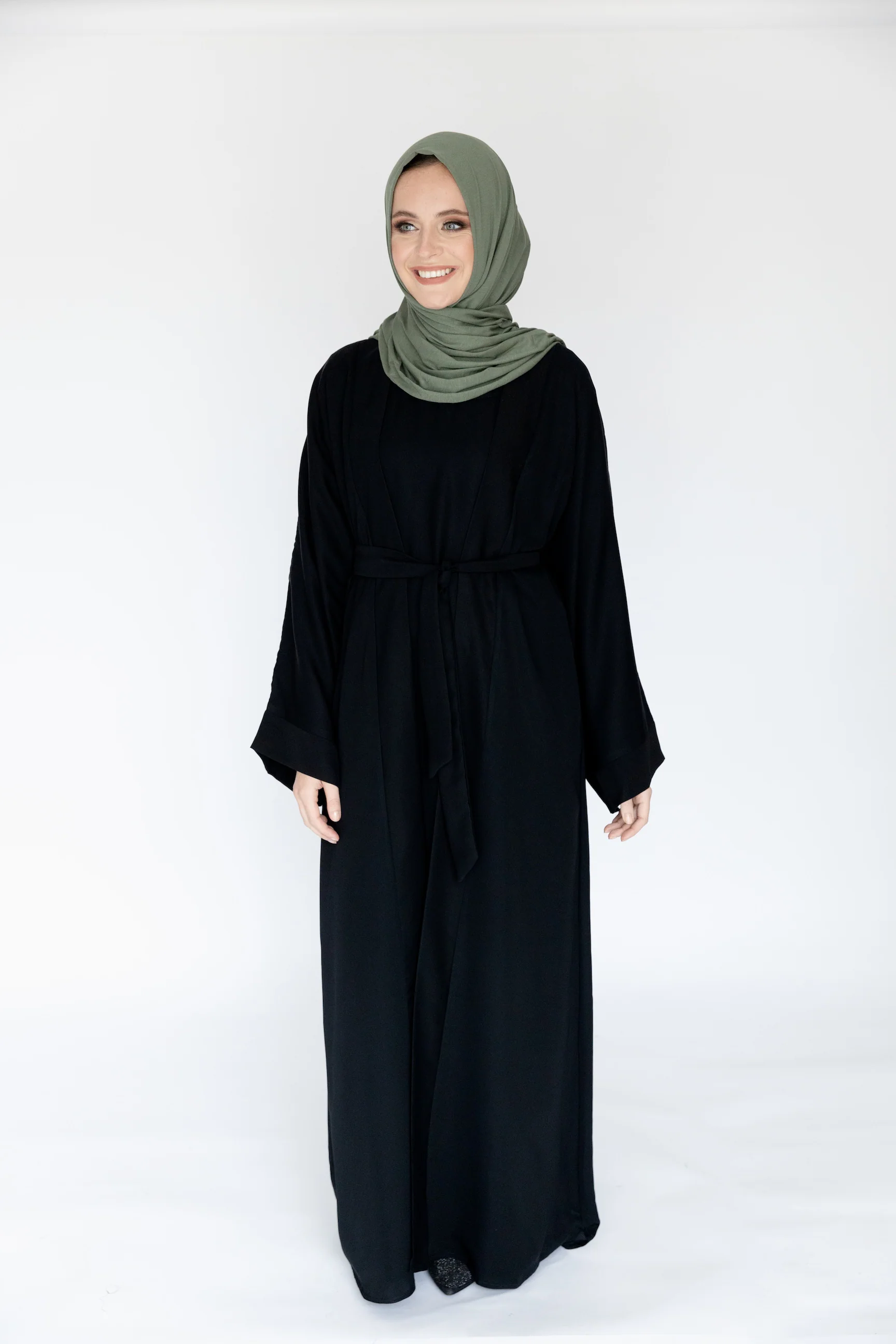 Black Double Layer Open Abaya – Inner Slip Attached - Image 4