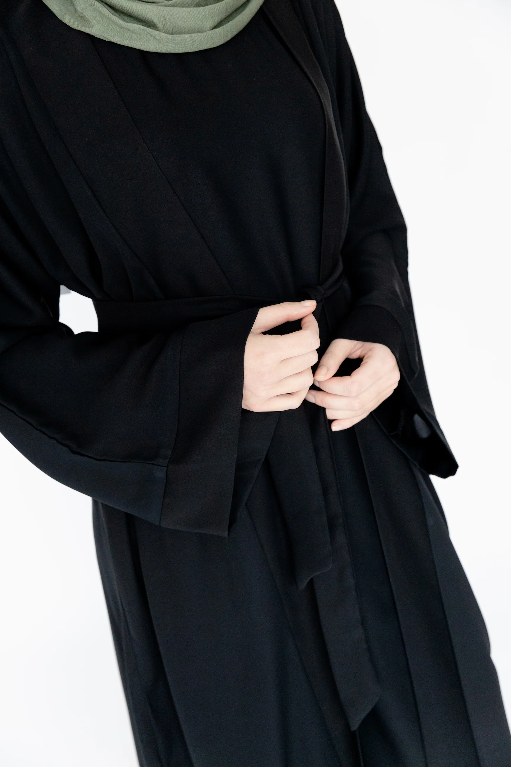 Black Double Layer Open Abaya – Inner Slip Attached - Image 6
