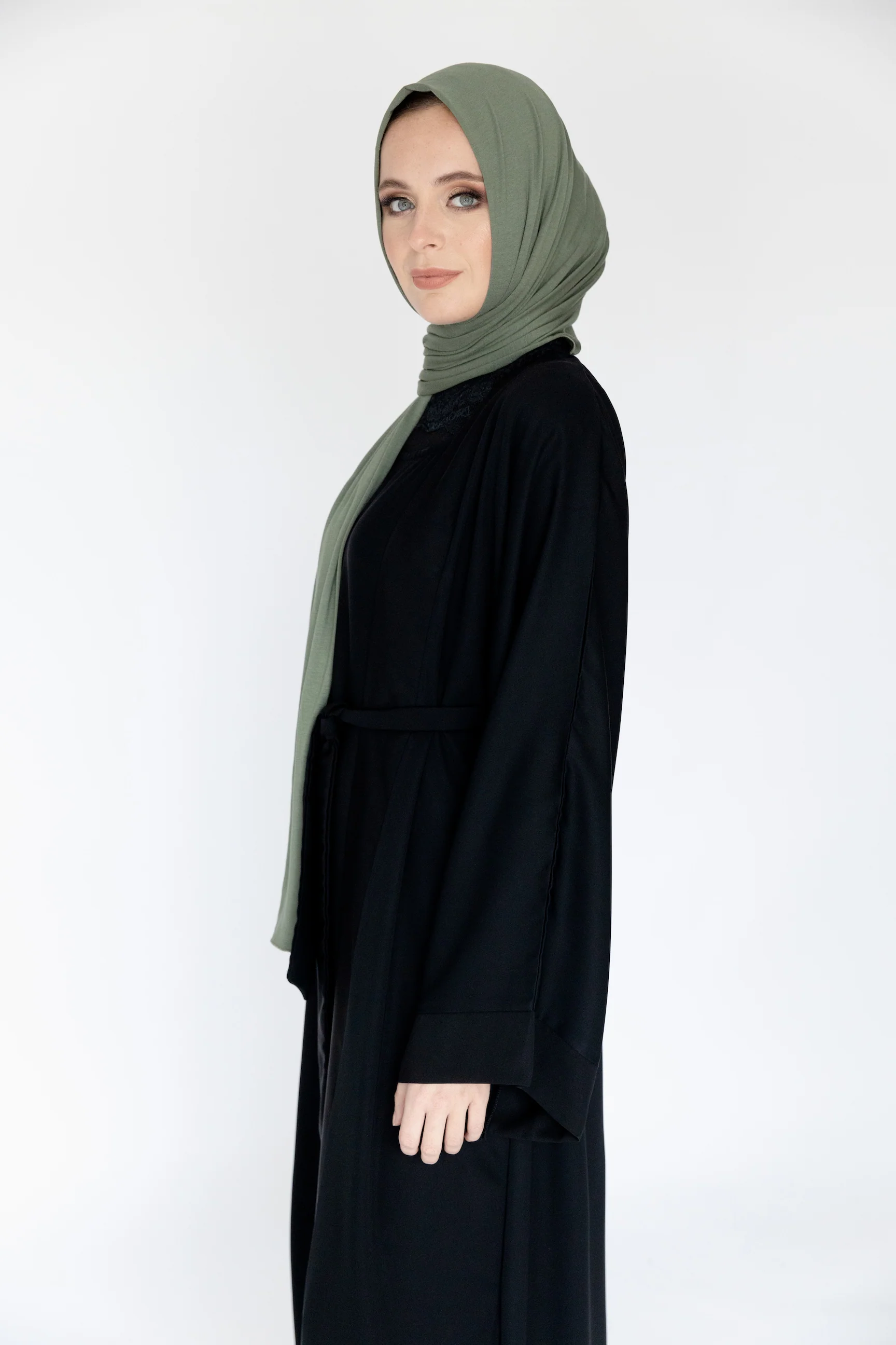 Black Double Layer Open Abaya – Inner Slip Attached - Image 8