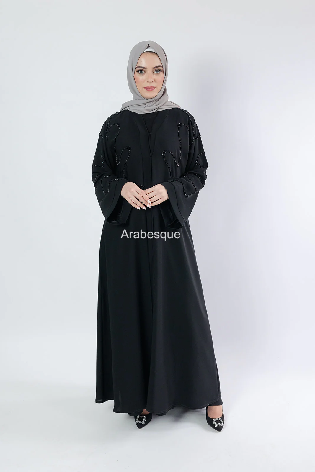 Black Open Abaya – Luxury Front Beaded Design - Image 6
