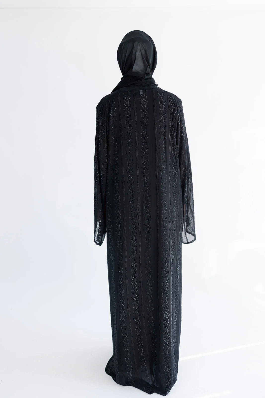 Black Open Abaya – Luxury Chiffon Design with Black Stonework - Image 5