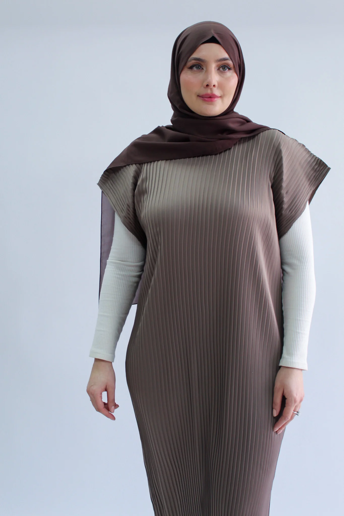 Mink Pleated Slip Dress  - Silky Ripple Satin Polyester Sleeveless - Image 3