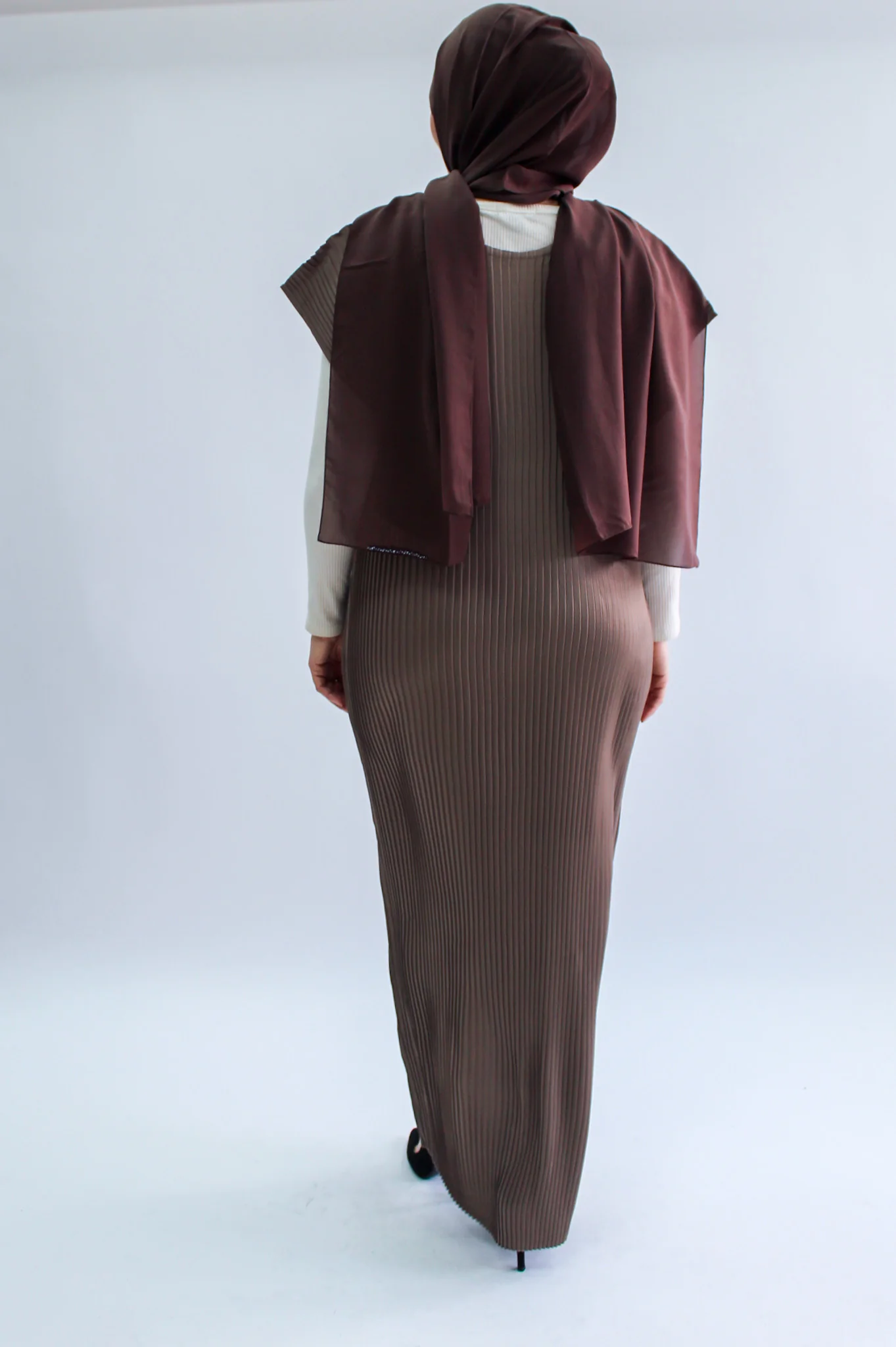 Mink Pleated Slip Dress  - Silky Ripple Satin Polyester Sleeveless - Image 4