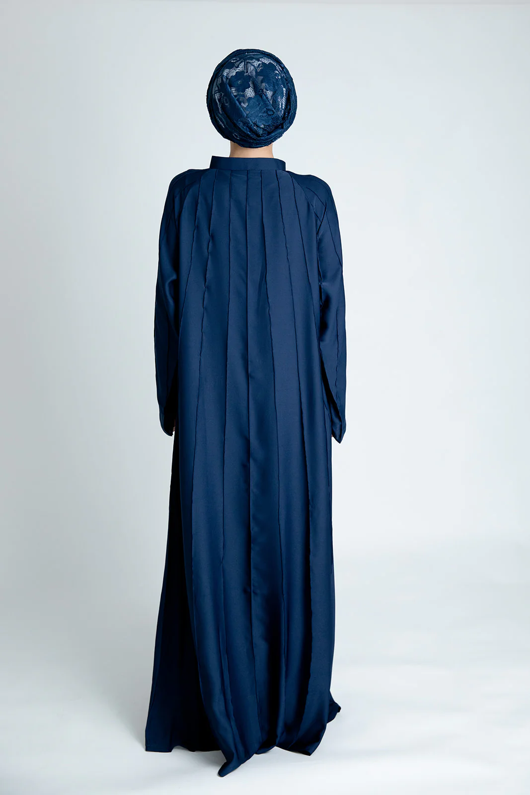 Navy Closed Abaya – Plain Umbrella Cut Design with Stitched Line Detailing - Image 4