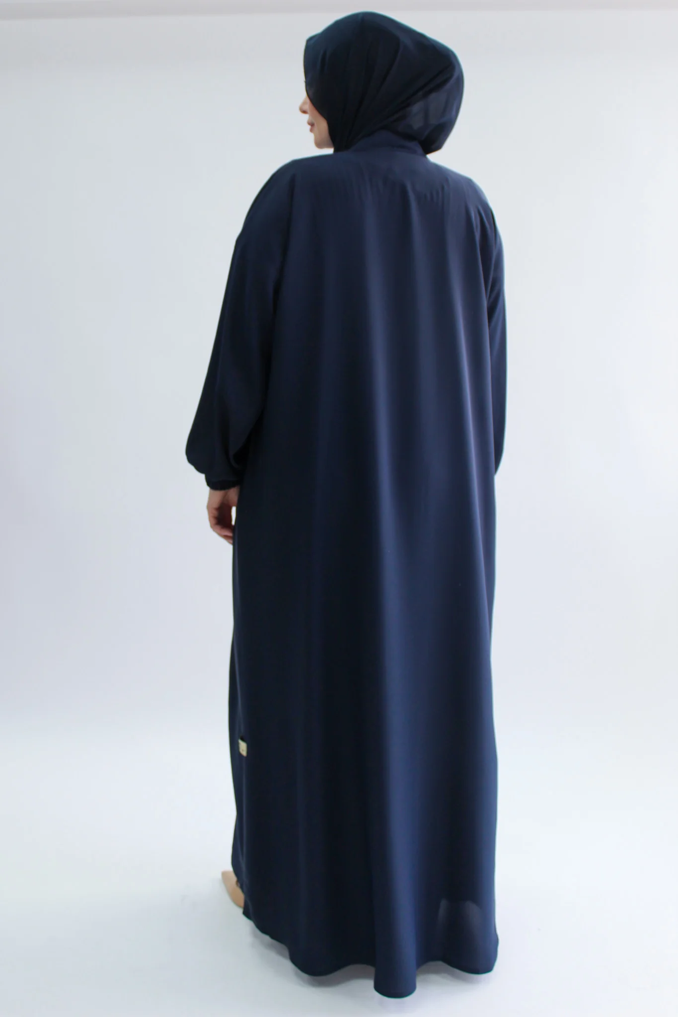 Navy Premium Plain Open Abaya With Pocket (Elastic Sleeves) - Image 4