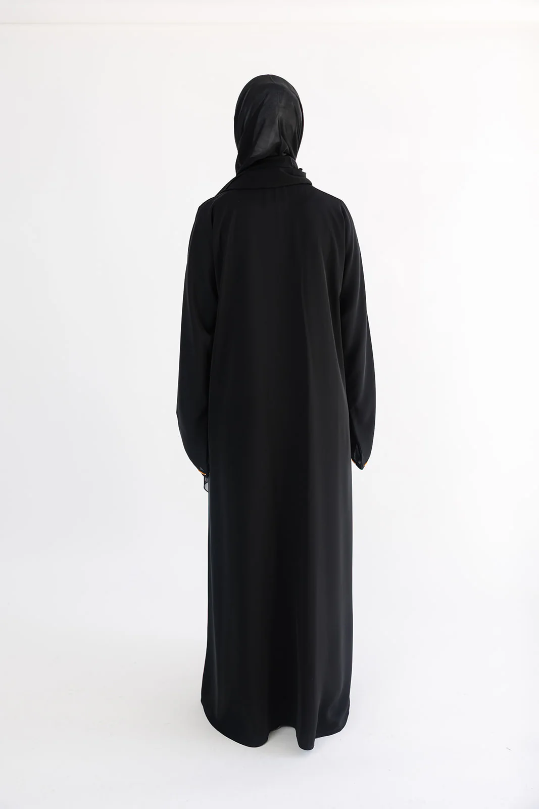 Black Open Abaya – Premium 3D Leaf Embroidered Design - Image 6