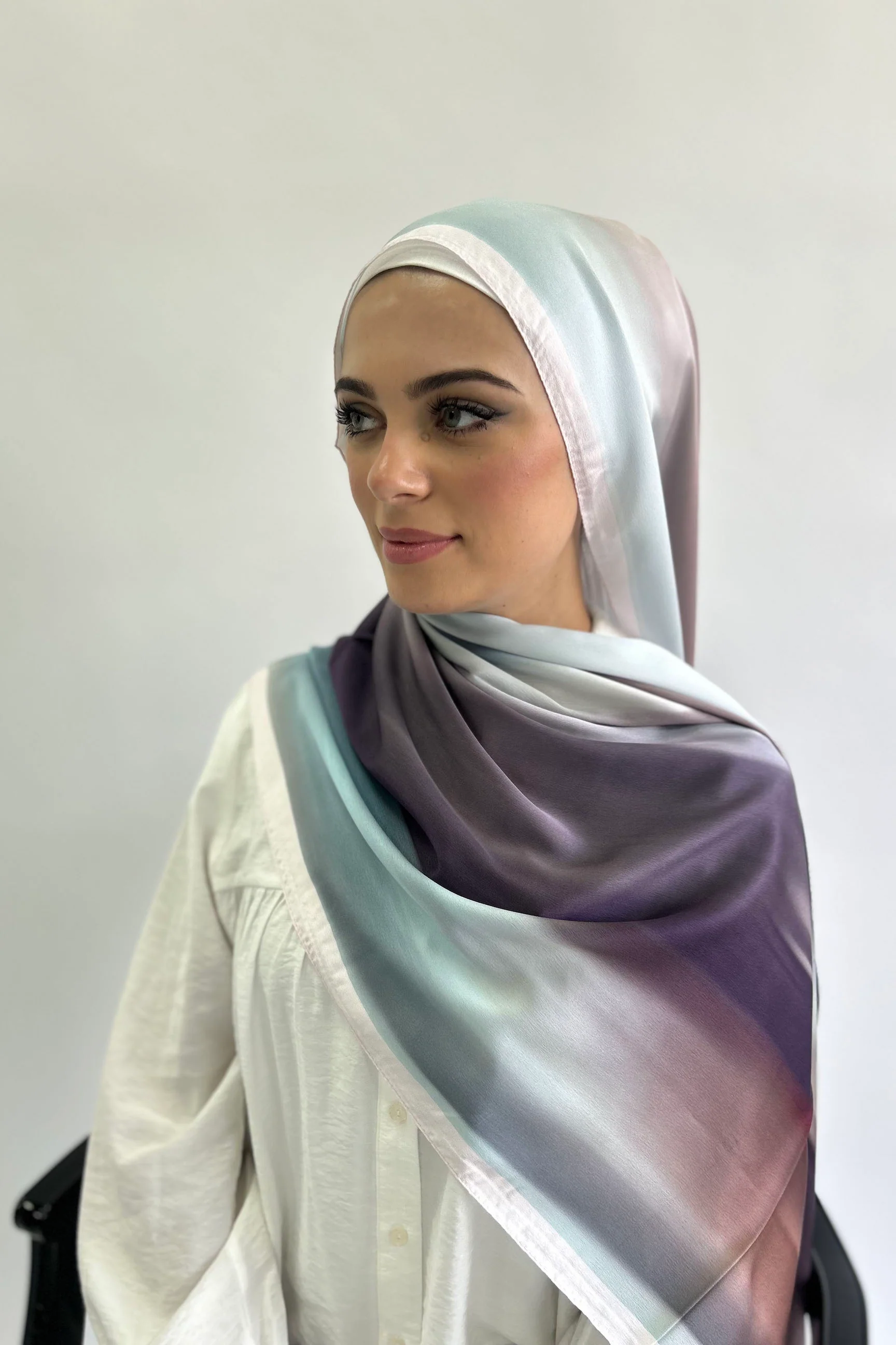 Premium Karaca Multi-Colour Ombre Satin Long Hijab - Image 3