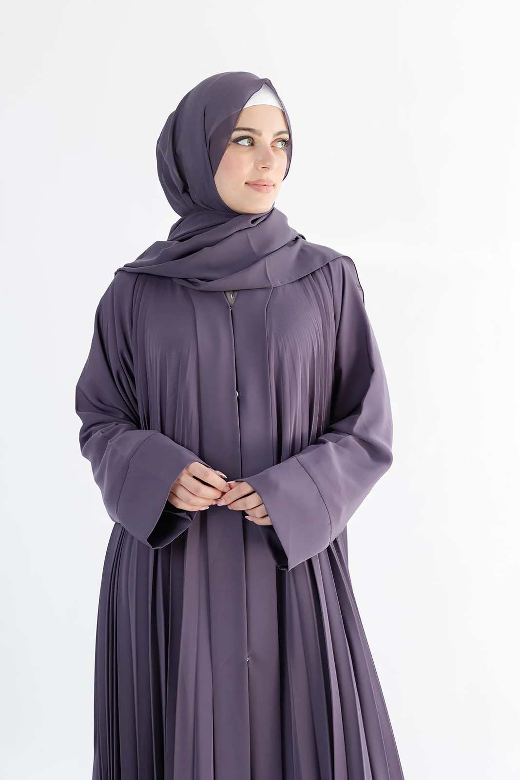 Purple Premium Pleated Open Abaya - Image 3