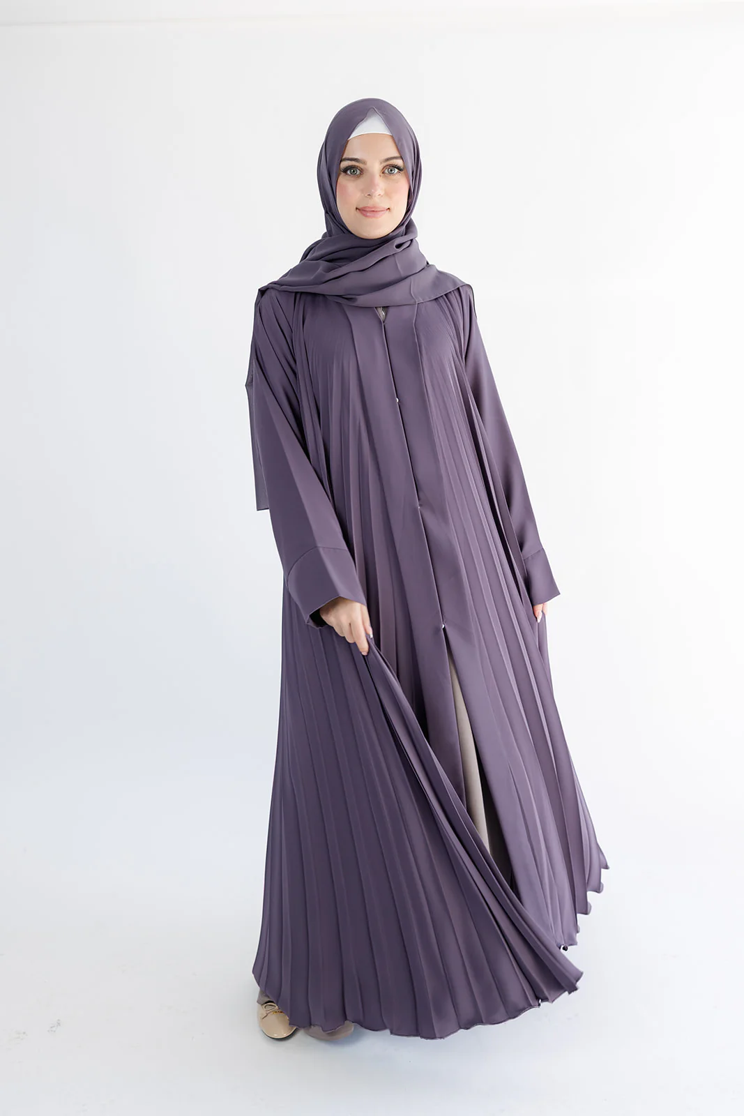 Purple Premium Pleated Open Abaya - Image 4