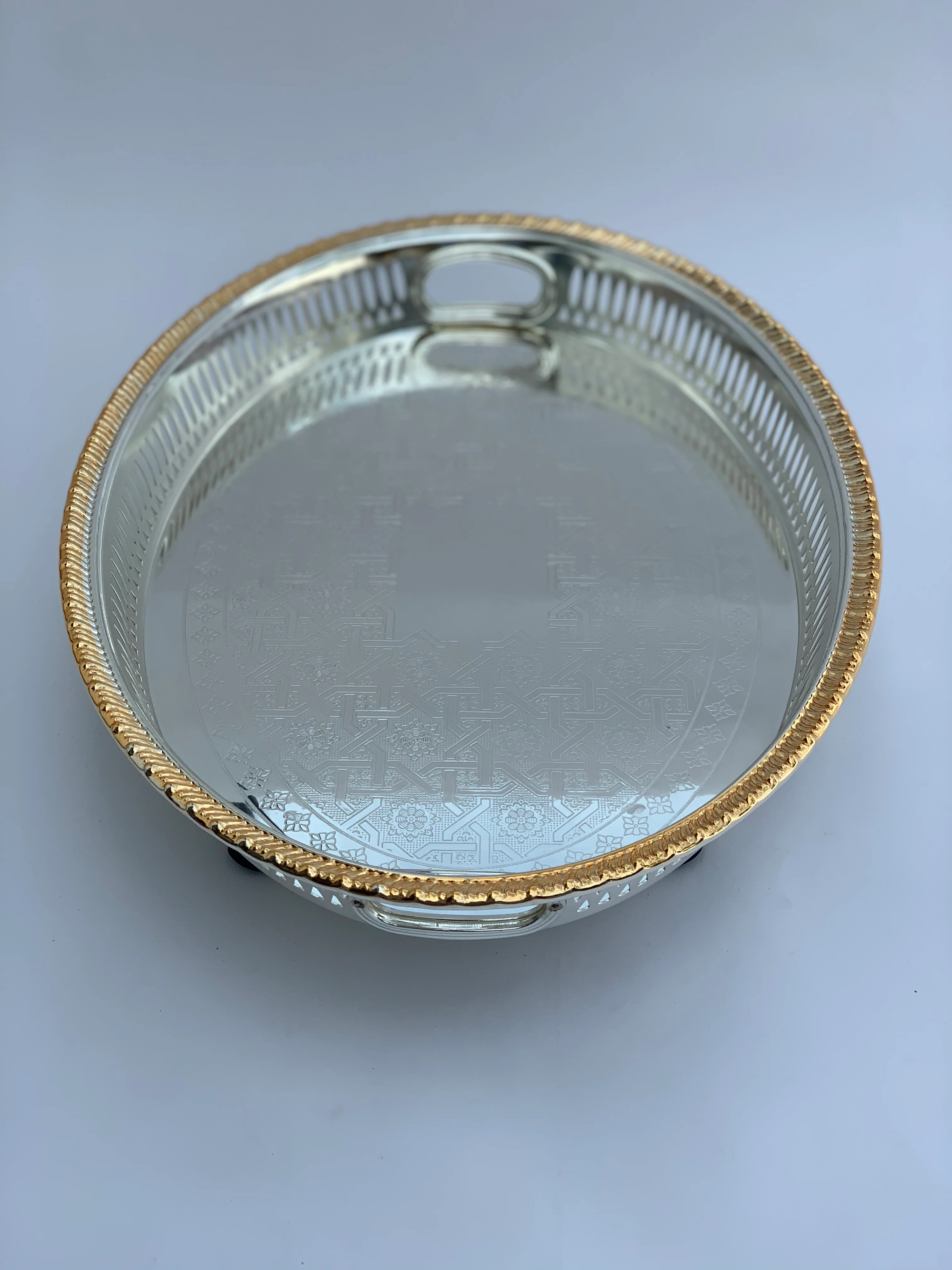 Oval Golden/Silver Effect Polished footed Tray Style 2 - Image 3