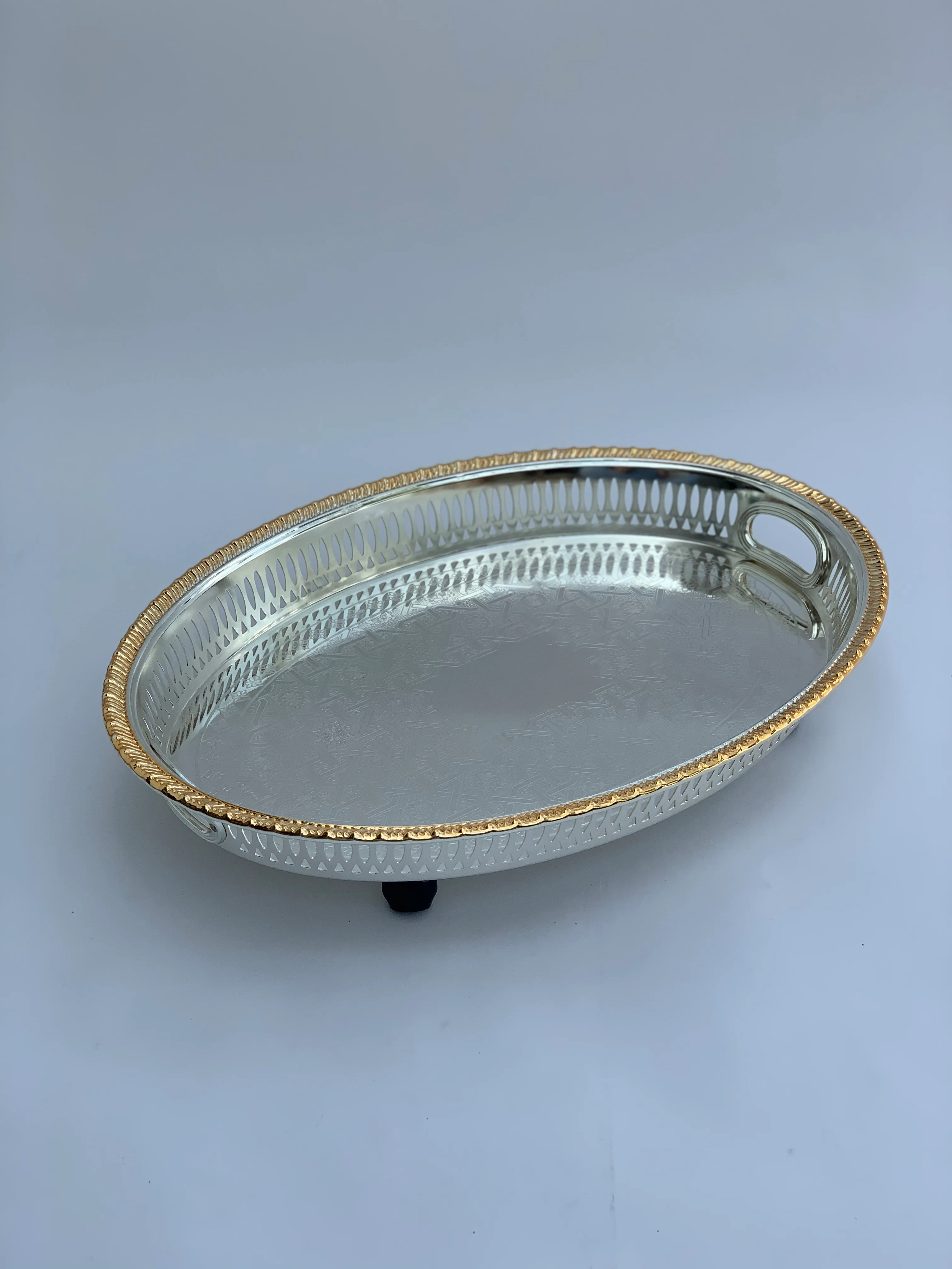 Oval Golden/Silver Effect Polished footed Tray Style 2 - Image 4