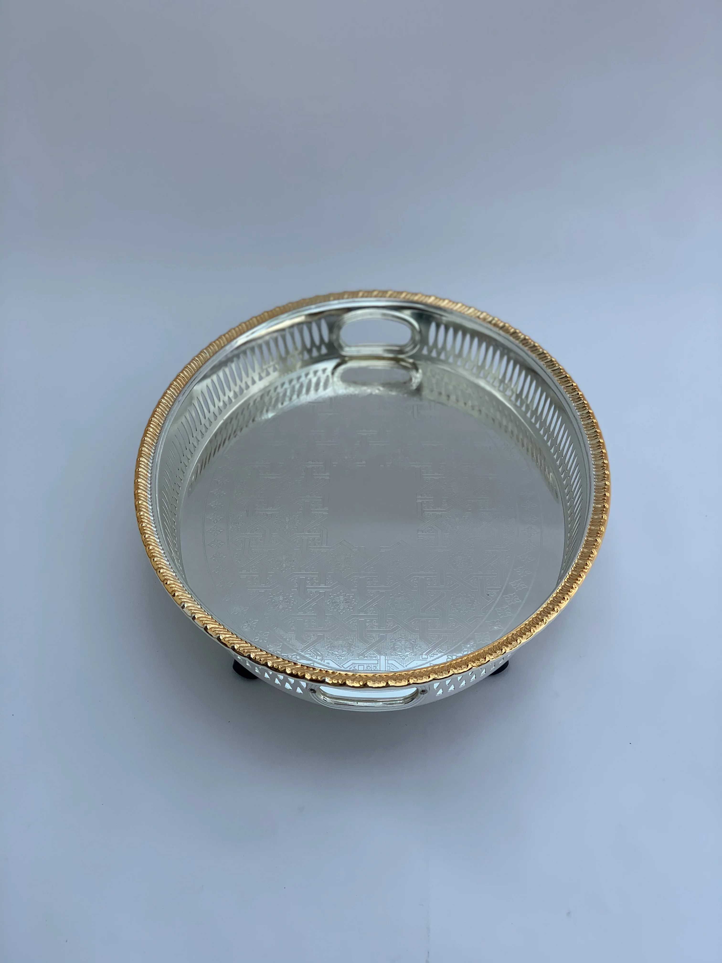 Oval Golden/Silver Effect Polished footed Tray Style 2 - Image 5