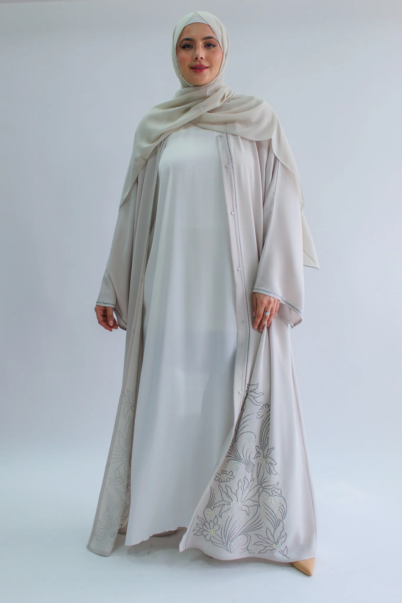 Stone Open Abaya - Luxury Crystal Beaded Petal Abaya - Image 5