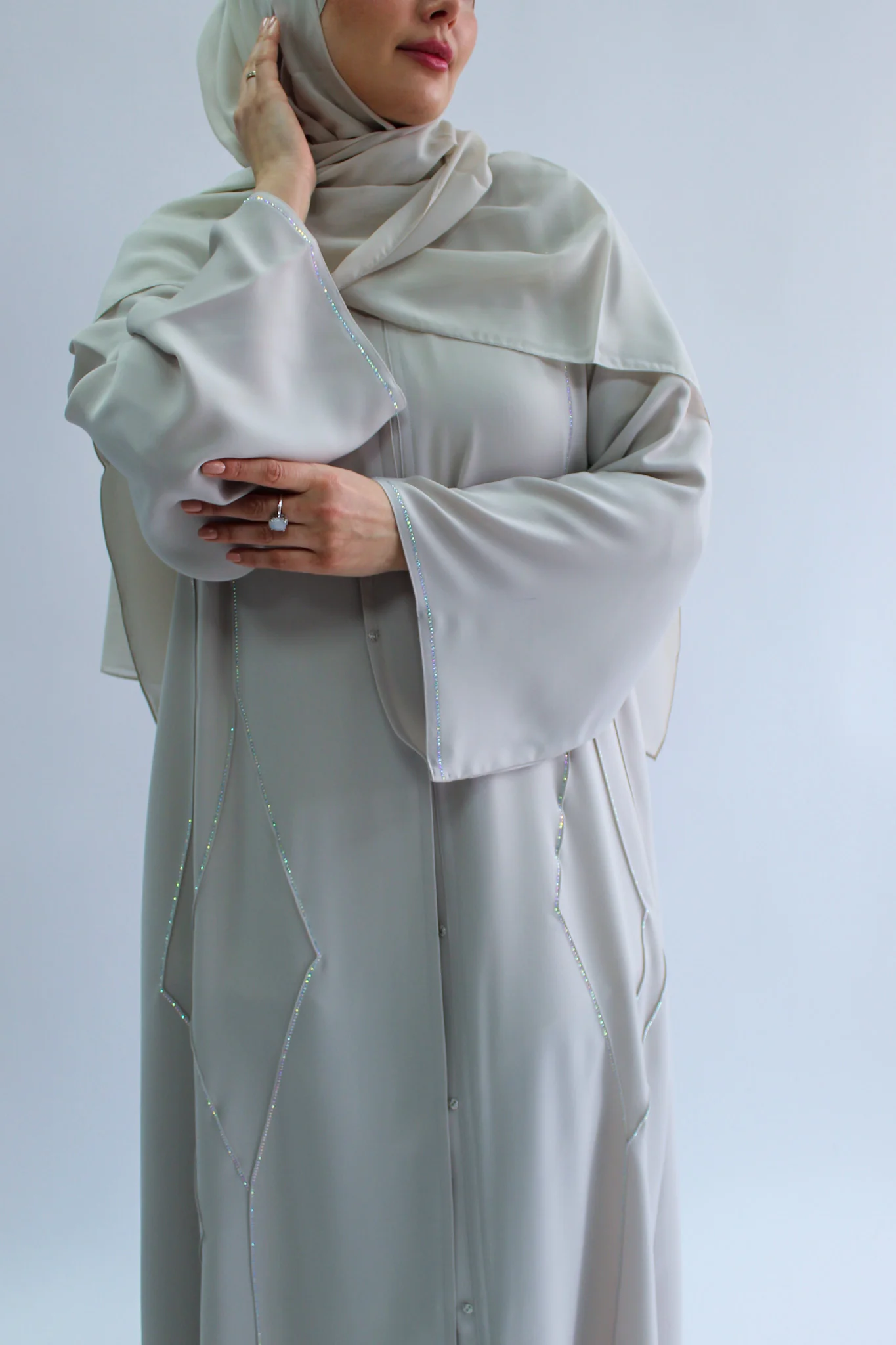 Stone Open Abaya - Luxury Draped Beaded Abaya - Image 3