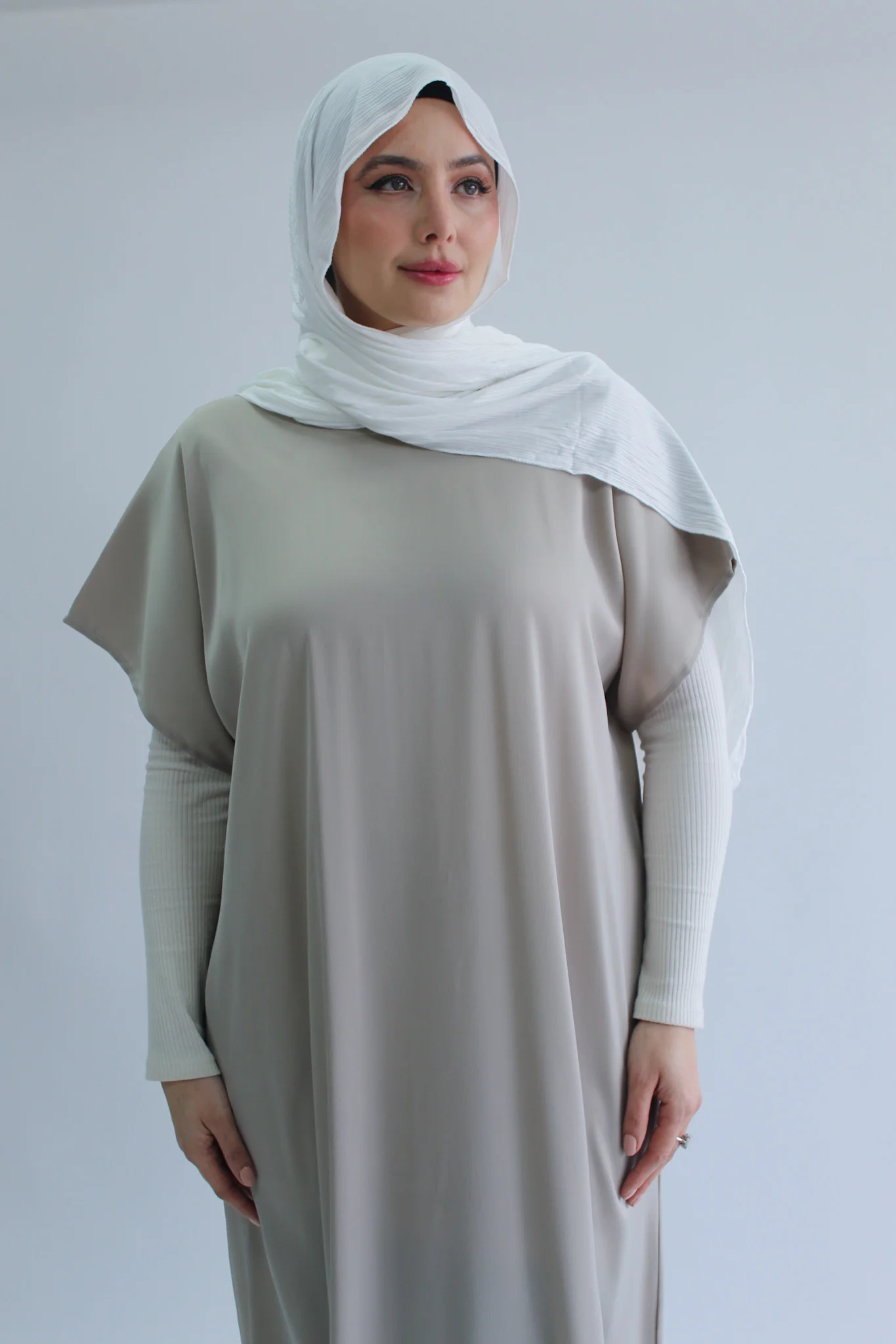 Stone Plain Slip Dress  - Silky Ripple Satin Polyester Sleeveless - Image 3