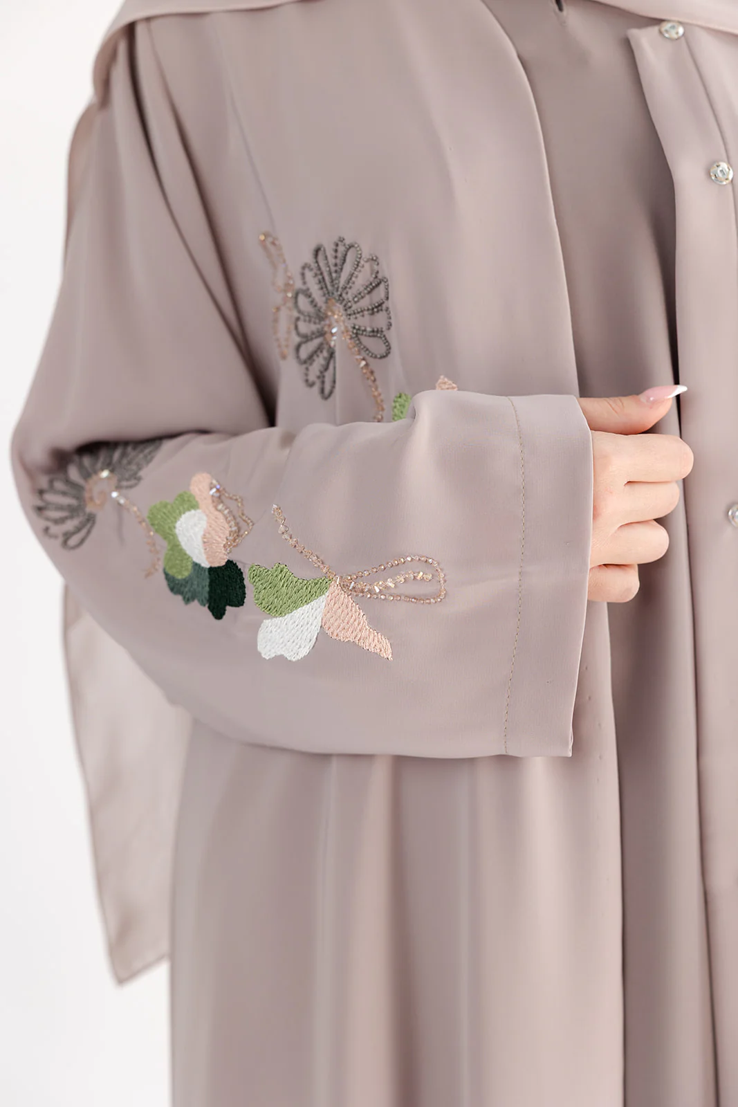 Stone Open Abaya – Premium Blossom Embroidered Design - Image 3