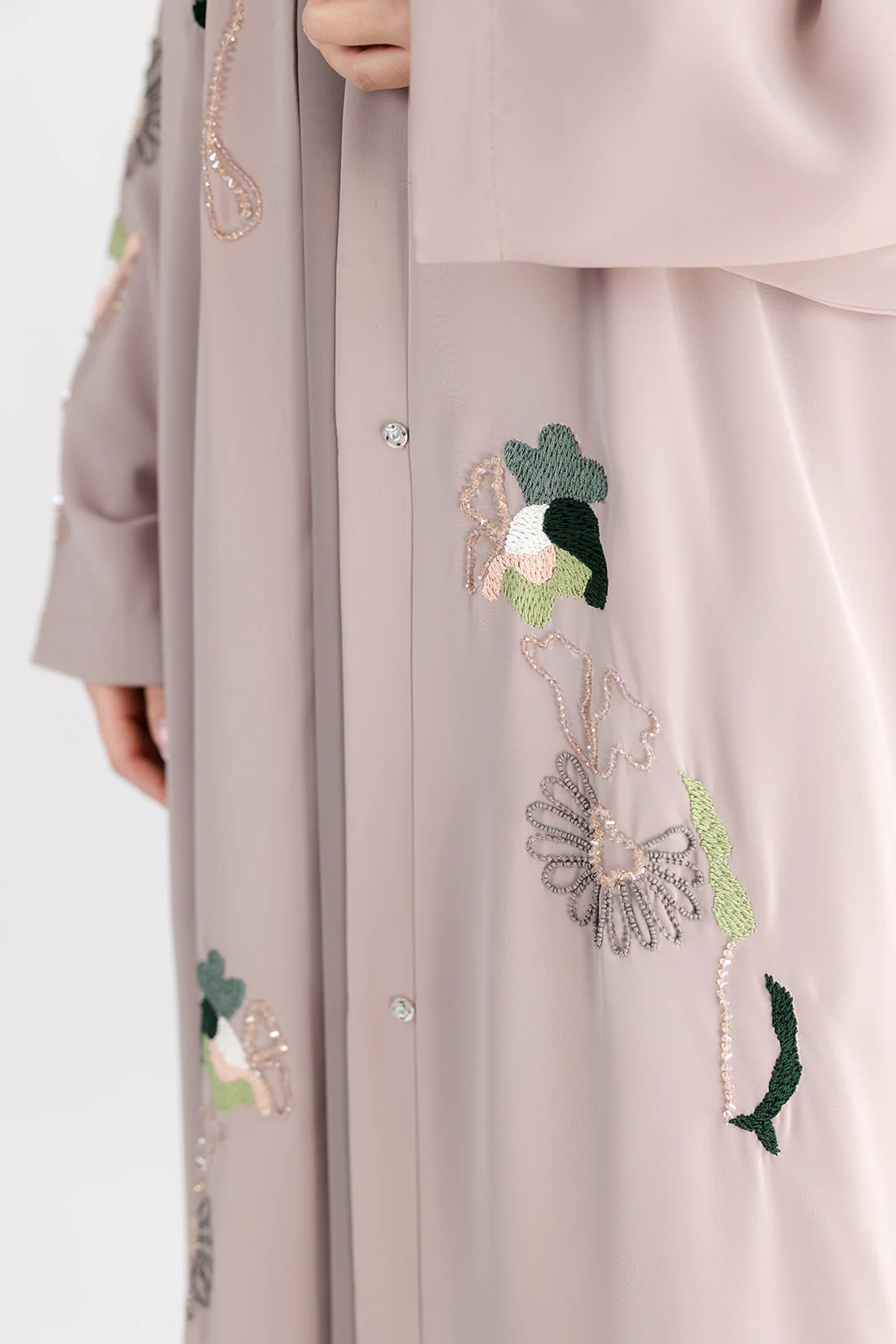 Stone Open Abaya – Premium Blossom Embroidered Design - Image 4